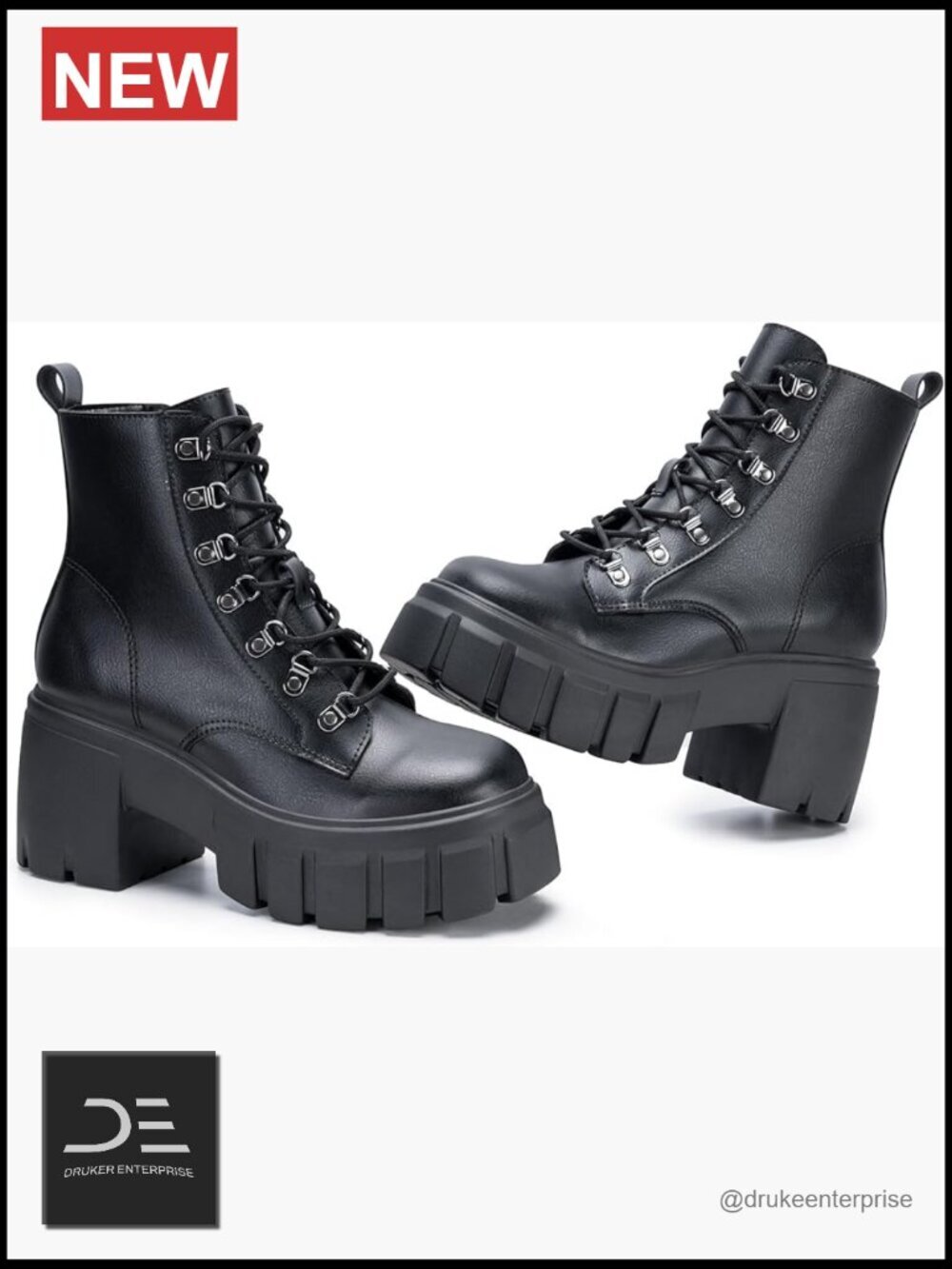 Women's Combat Boots Lightweight Lace Up Side Zipper Chunky Platform Lug Sole